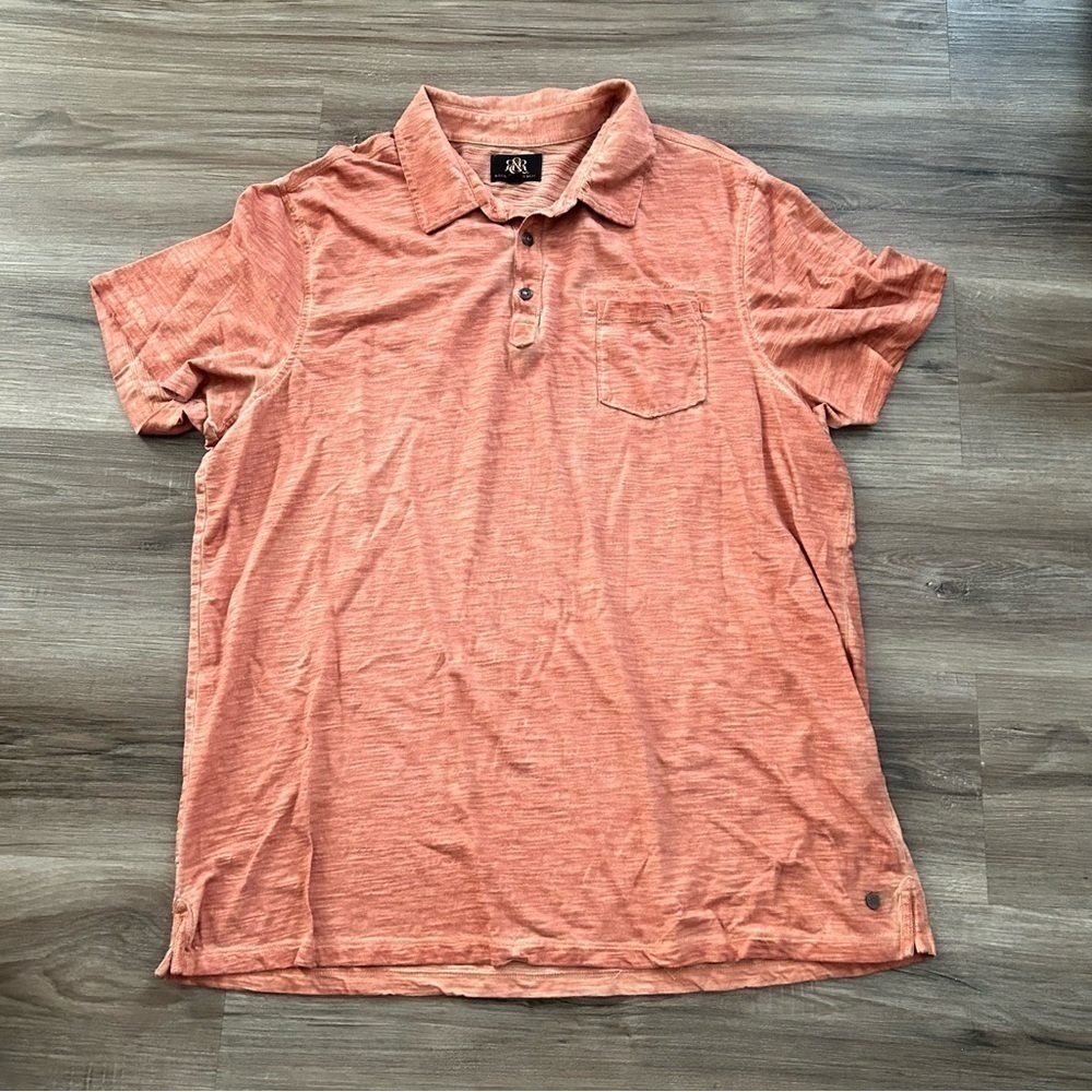 Rock & Republic Peachy Orange Acid Wash Polo Shirt Men Size XXL